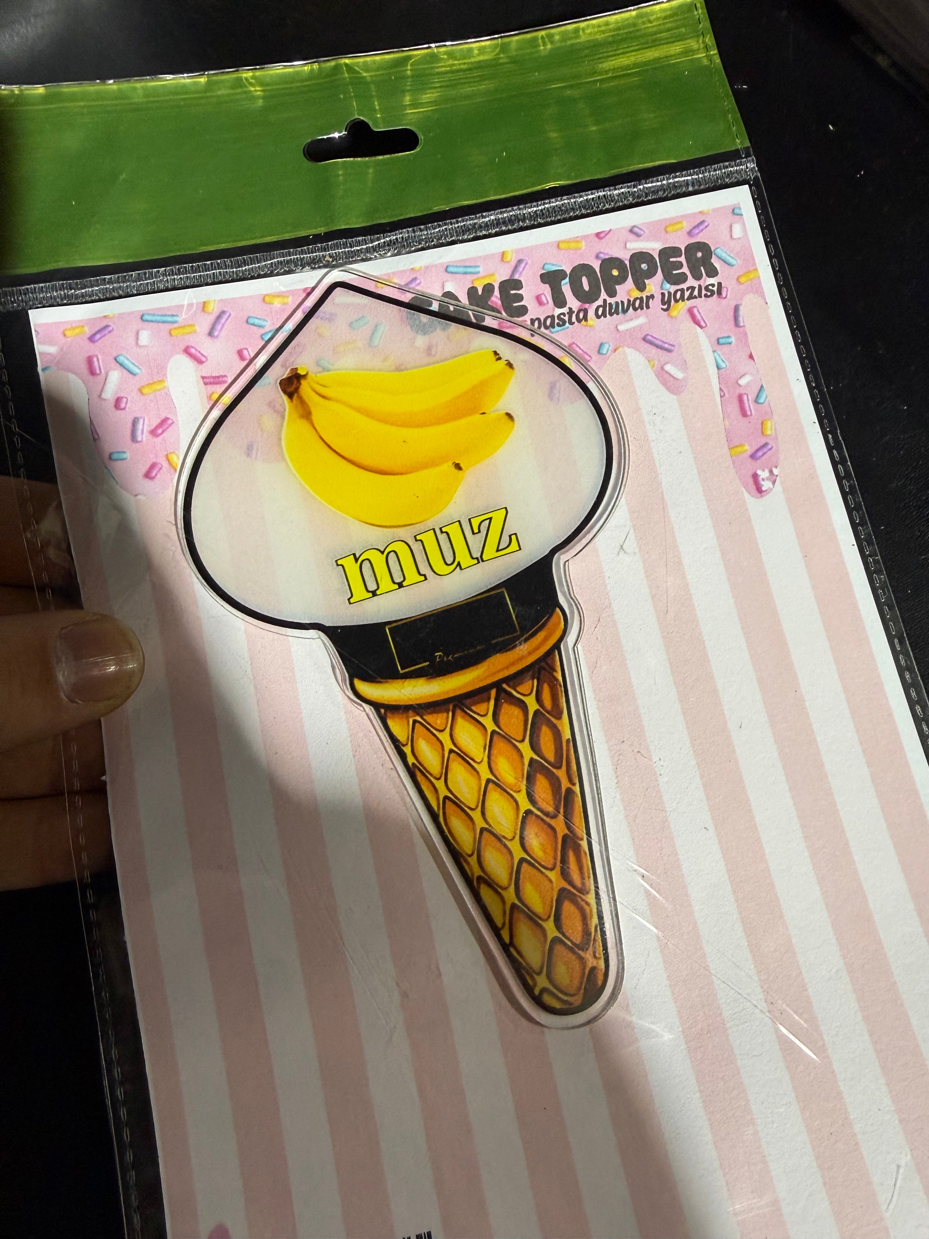 (1 adet) Dondurma Temalı 'Muz' Kişiselleştirilebilir Pleksi İsimlik & Cake Topper