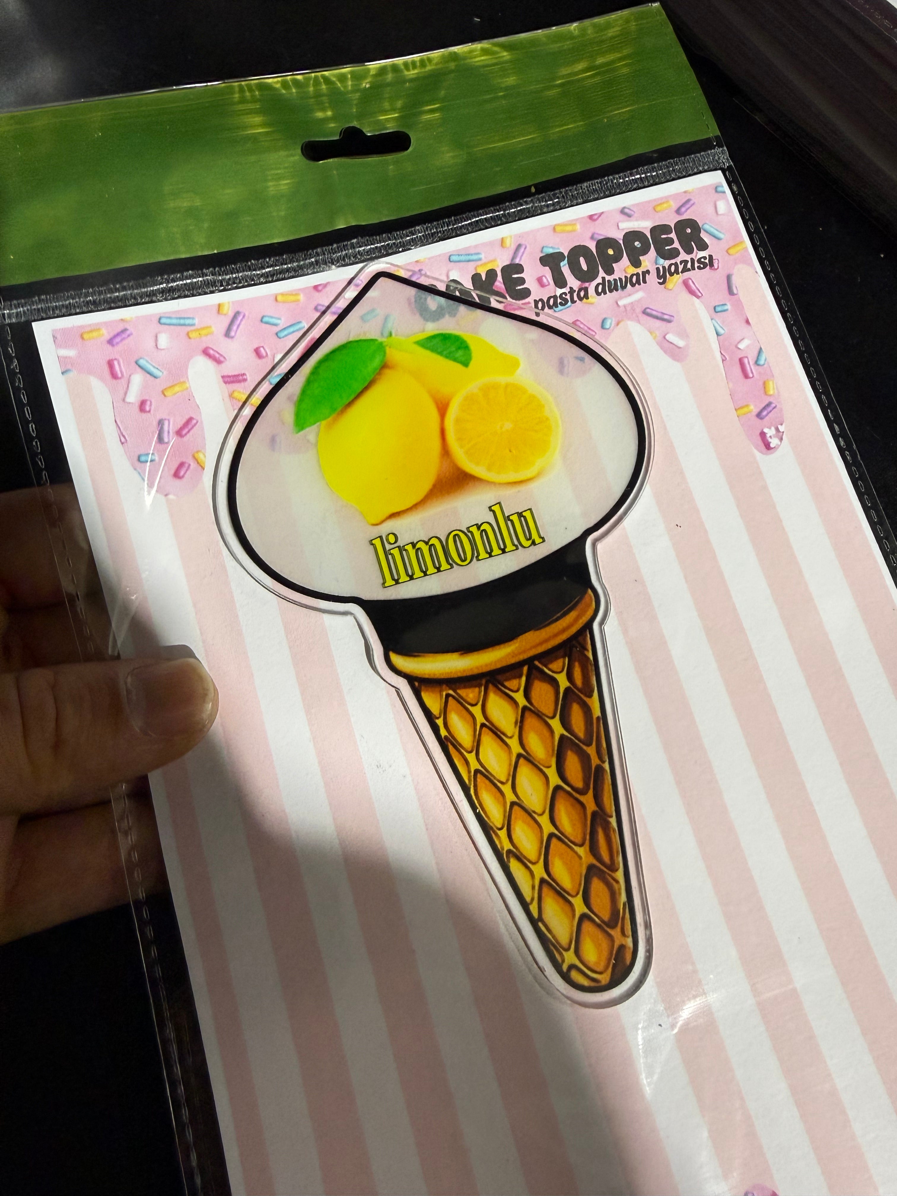 (1 adet) Dondurma Temalı 'Limonlu' Kişiselleştirilebilir Pleksi İsimlik