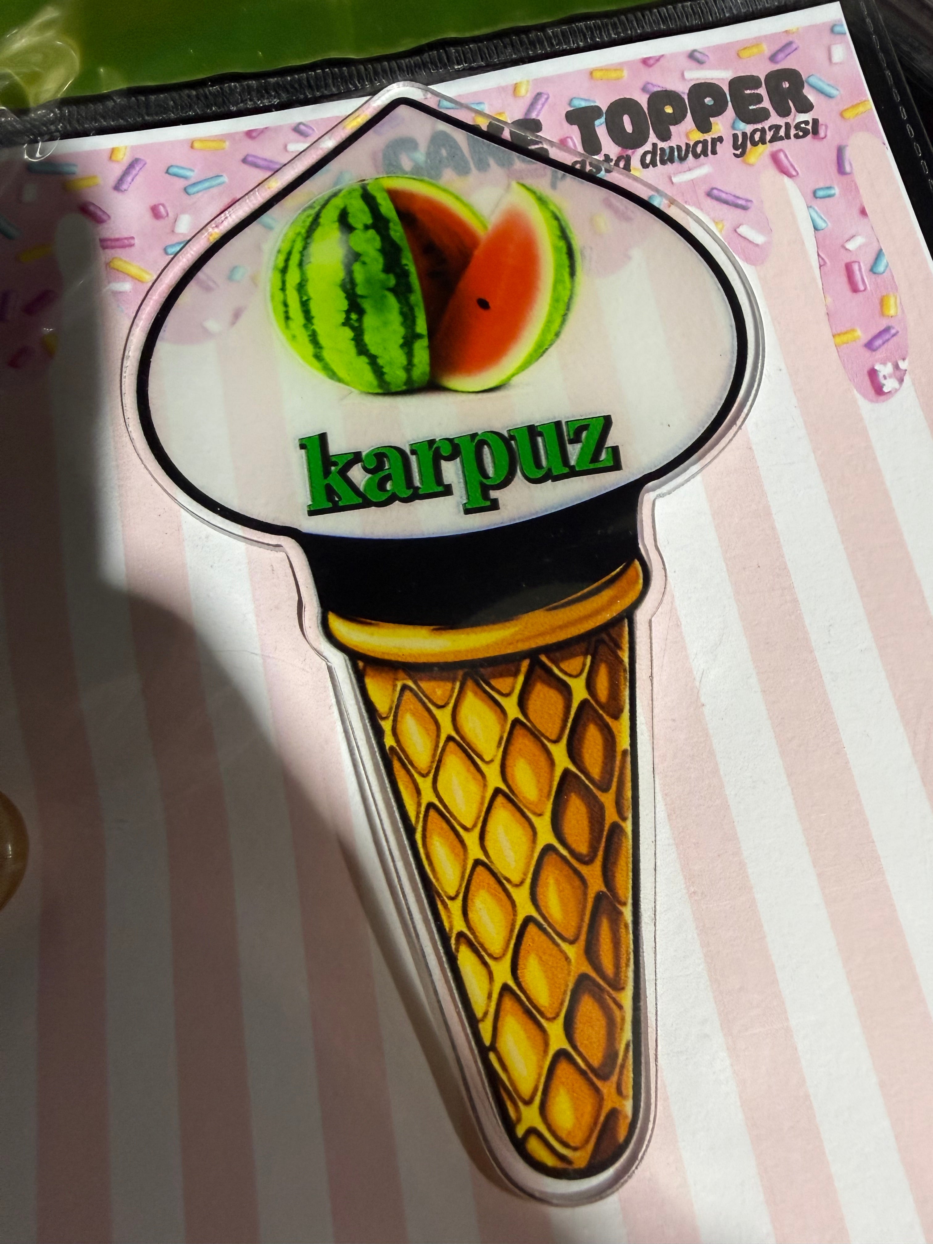 (1 adet) Dondurma Temalı 'Karpuz' Kişiselleştirilebilir Pleksi İsimlik