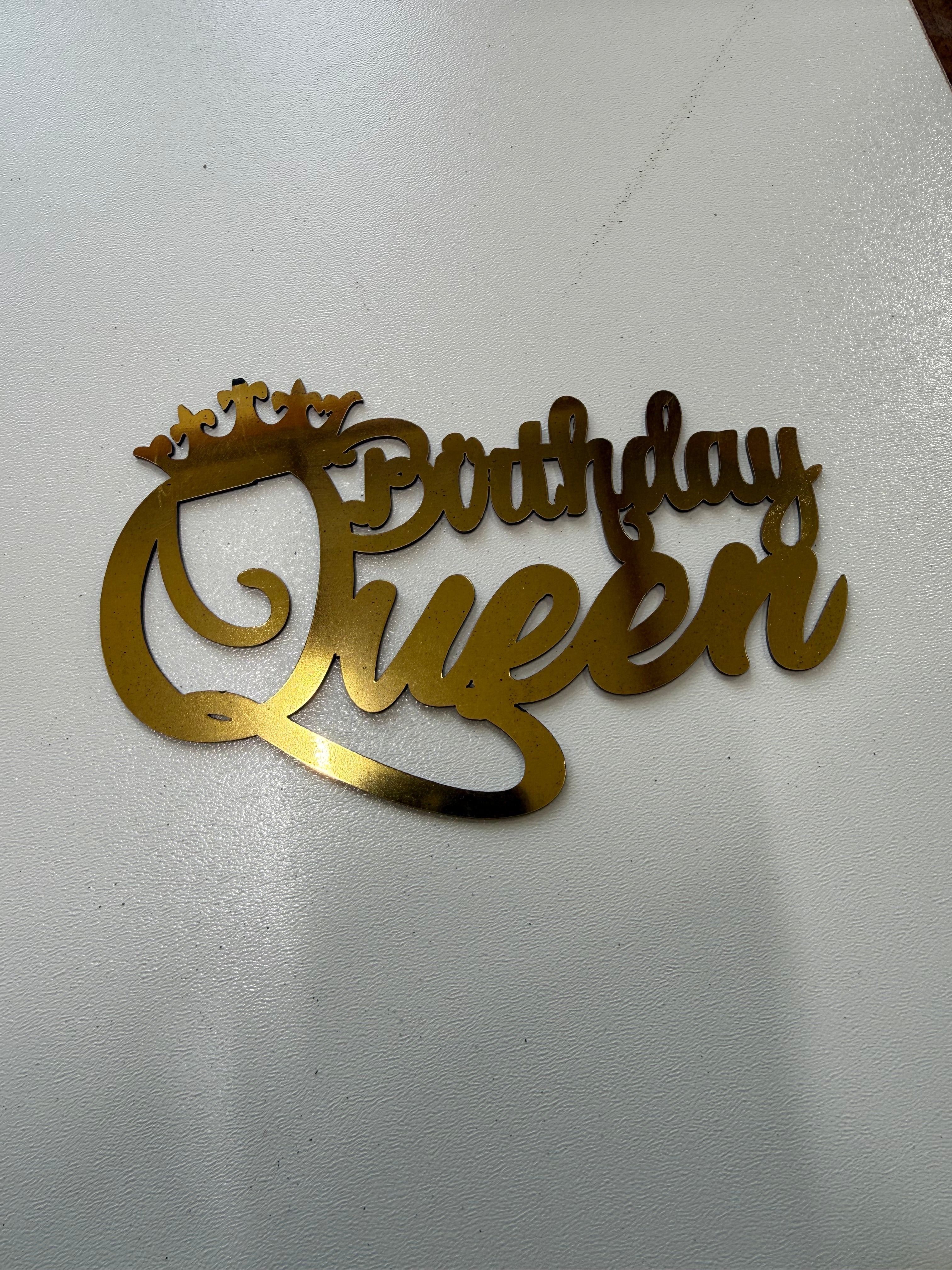 Pack of 10 Gold Mirrored Plexi Birthday Queen Cake Toppers - Crown Cake Decoration
