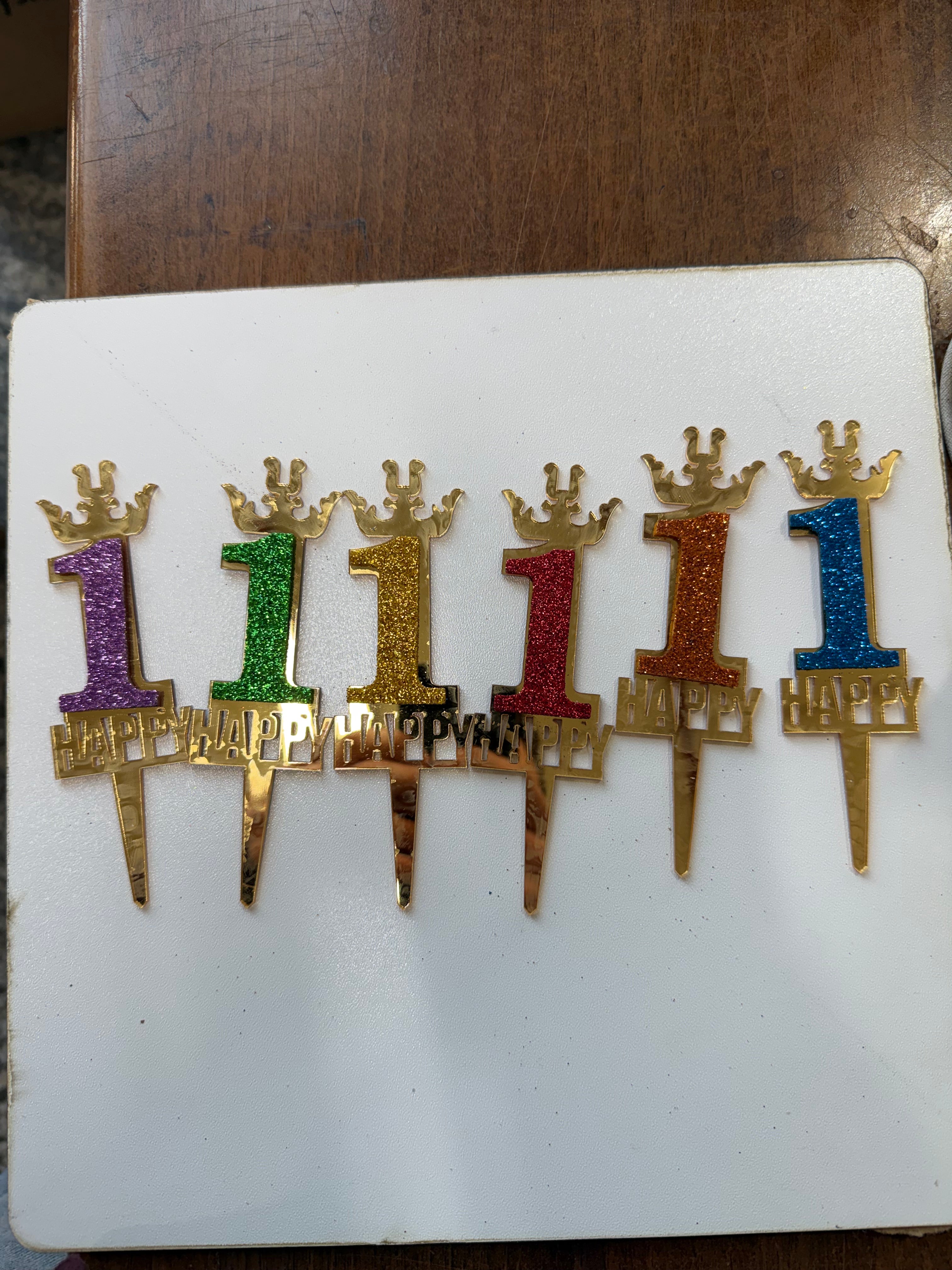 20-Piece Crowned Gold Plexi & Colorful EVA Foam "1" Number Cake Topper Set – 7 Color Options