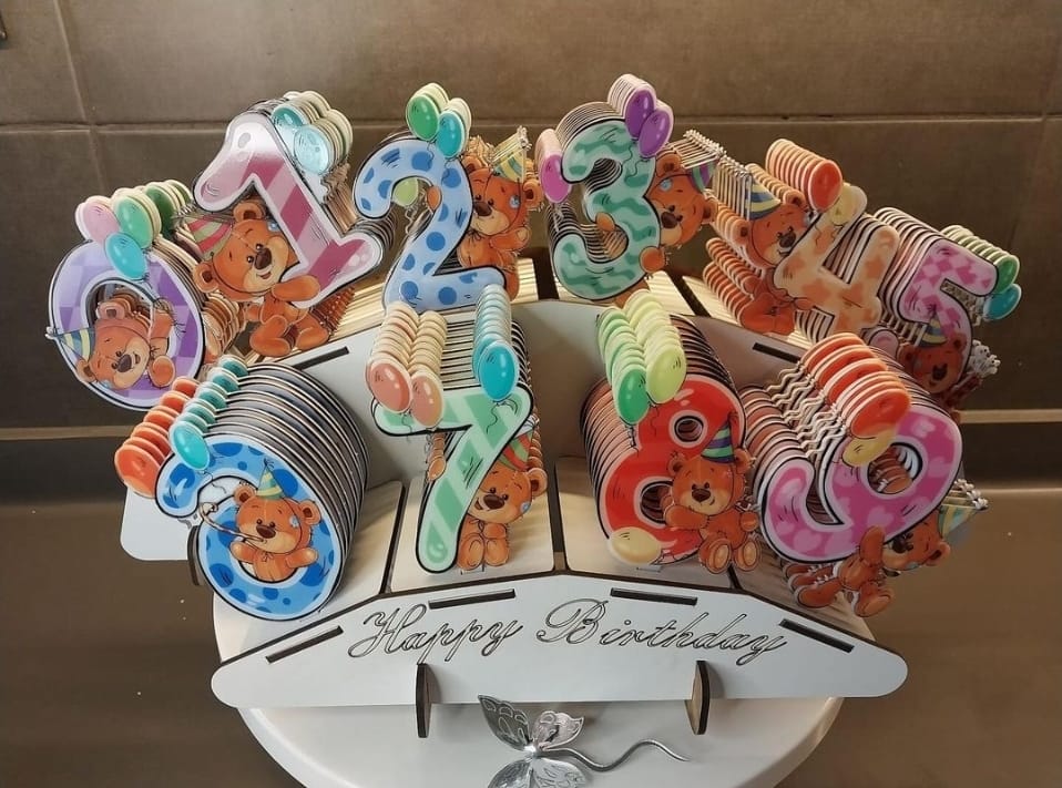 Ayıcık Temalı MDF Çocuk Pasta Rakamları – 100 Adet Toptan Set