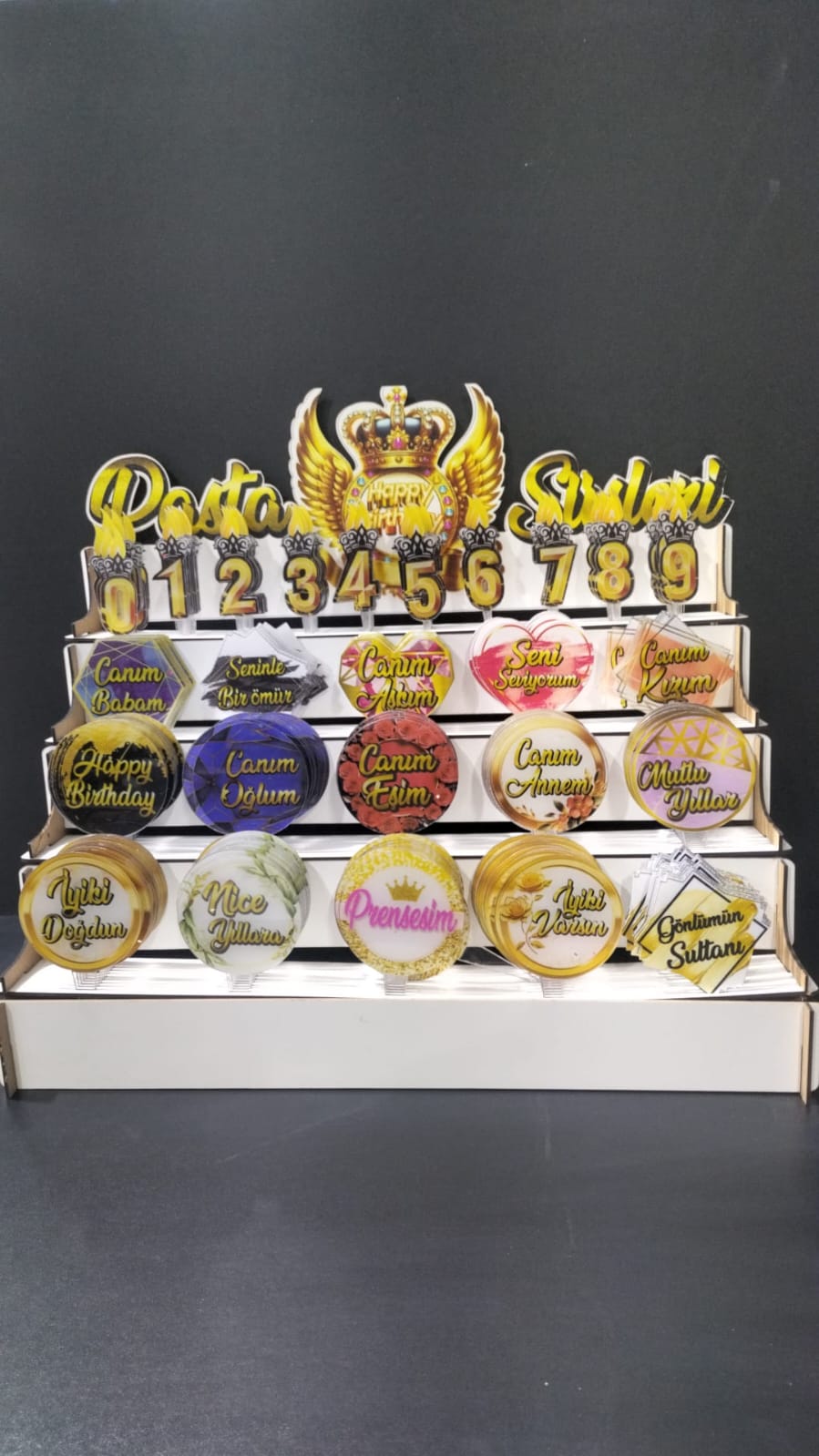 Şeffaf Pleksi Baskı Pasta Üstü Süs Seti – 250 Adet Toptan (Rakam + Yazı)