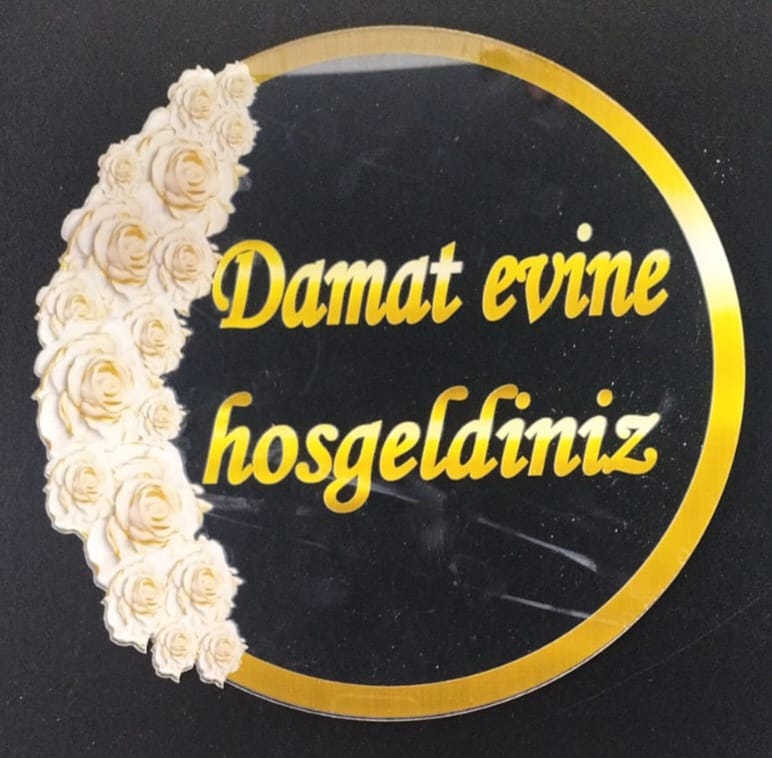 Damat Evine Hoşgeldiniz Pleksi Süs – Altın Renkli Dekoratif Tabela - 001