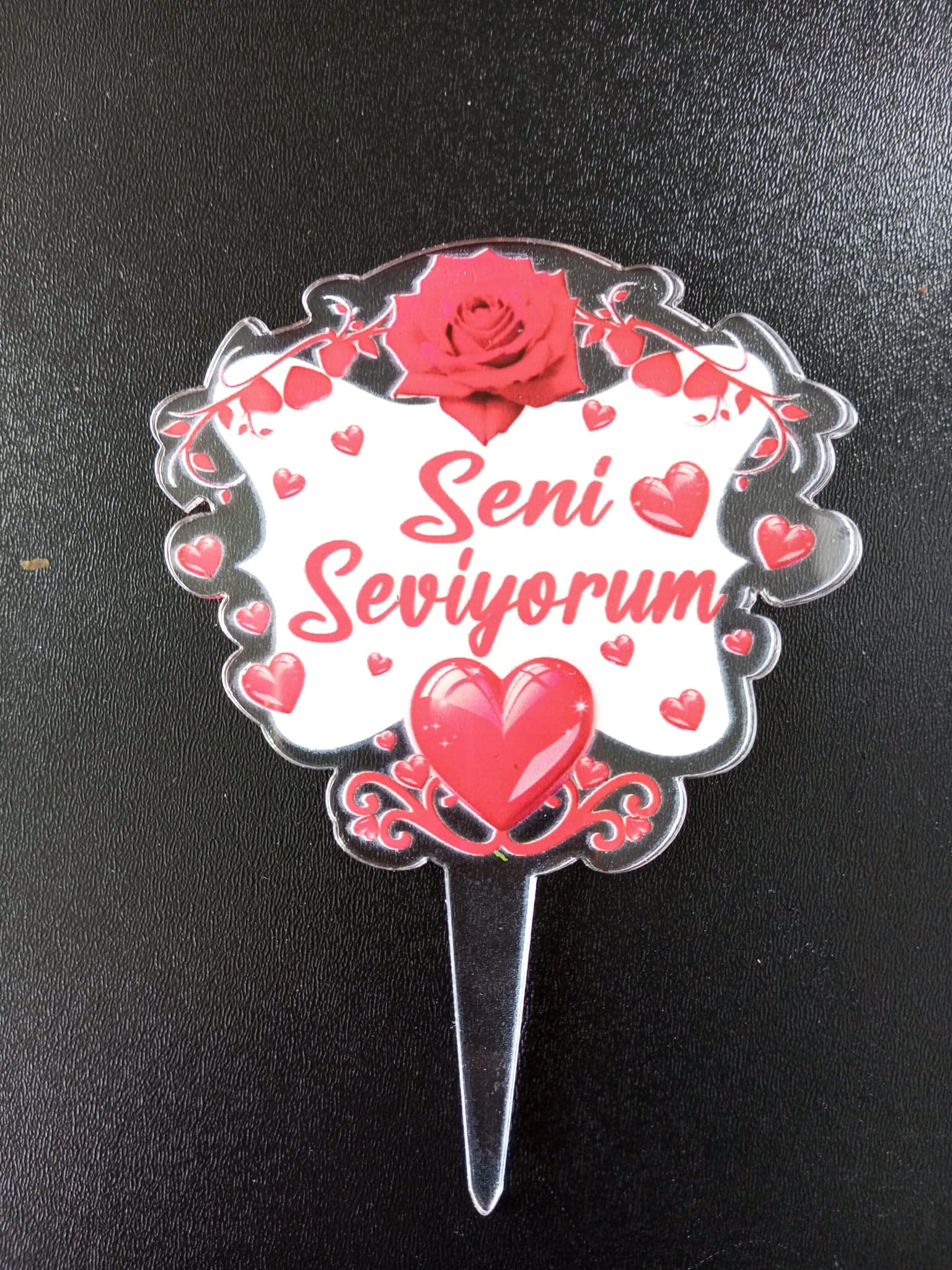 Şeffaf Pleksi Pasta Üstü Dekor – “Seni Seviyorum” (Toptan Satış)
