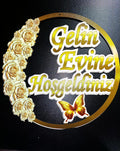Gelin Evine Hoşgeldiniz Pleksi Süs – Altın Renkli Dekoratif Tabelan - 002