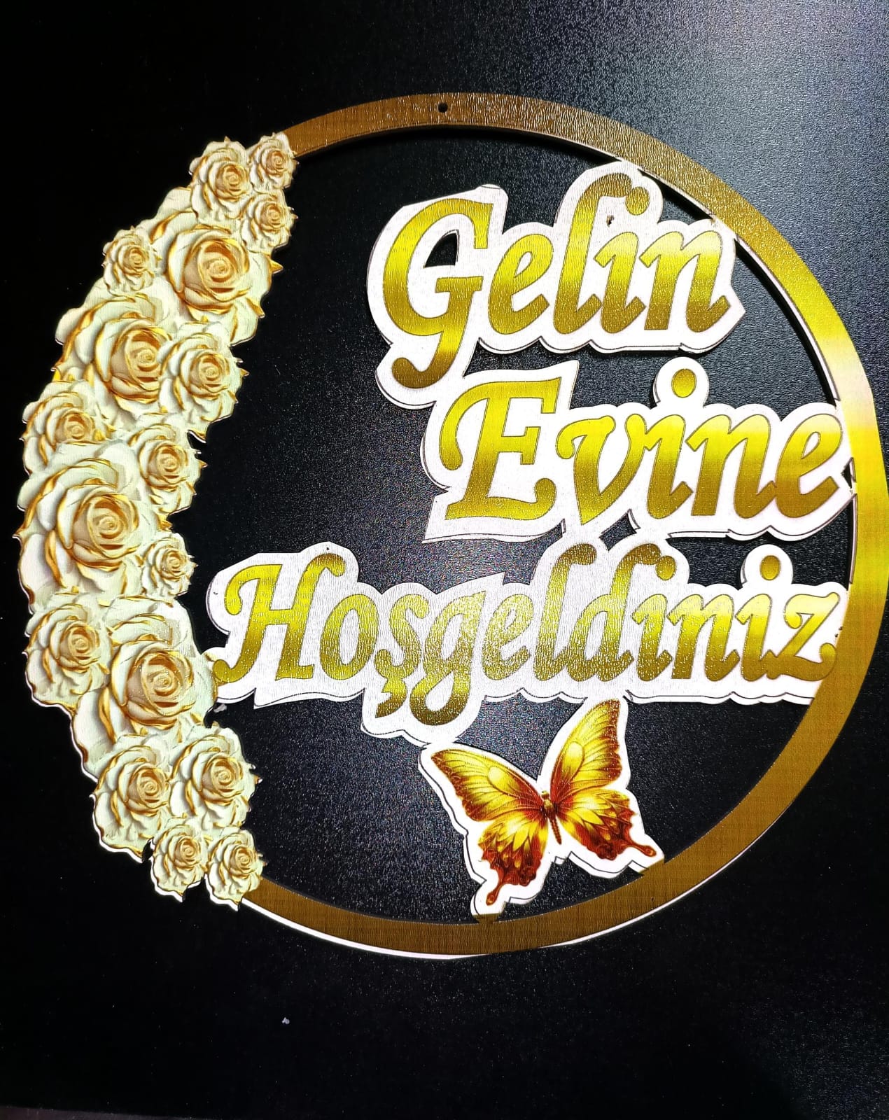 Gelin Evine Hoşgeldiniz Pleksi Süs – Altın Renkli Dekoratif Tabelan - 002