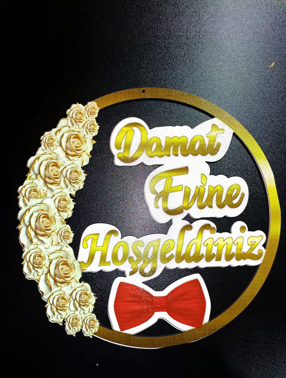 Damat Evine Hoşgeldiniz Pleksi Süs – Altın Renkli Dekoratif Tabela - 002