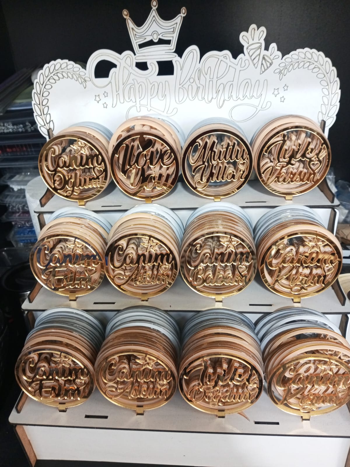 240’lı Standlı Lüks Pleksi Yazılı Pasta Süsü Seti – Gold & Silver Koleksiyonu