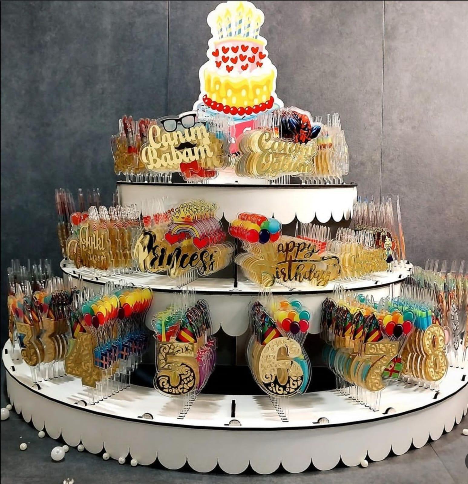 200'lü Standlı Mum Tutan Şeffaf Pleksi Pasta Süsü Seti – 100 Rakam & 100 Yazı (Adet 10 TL)