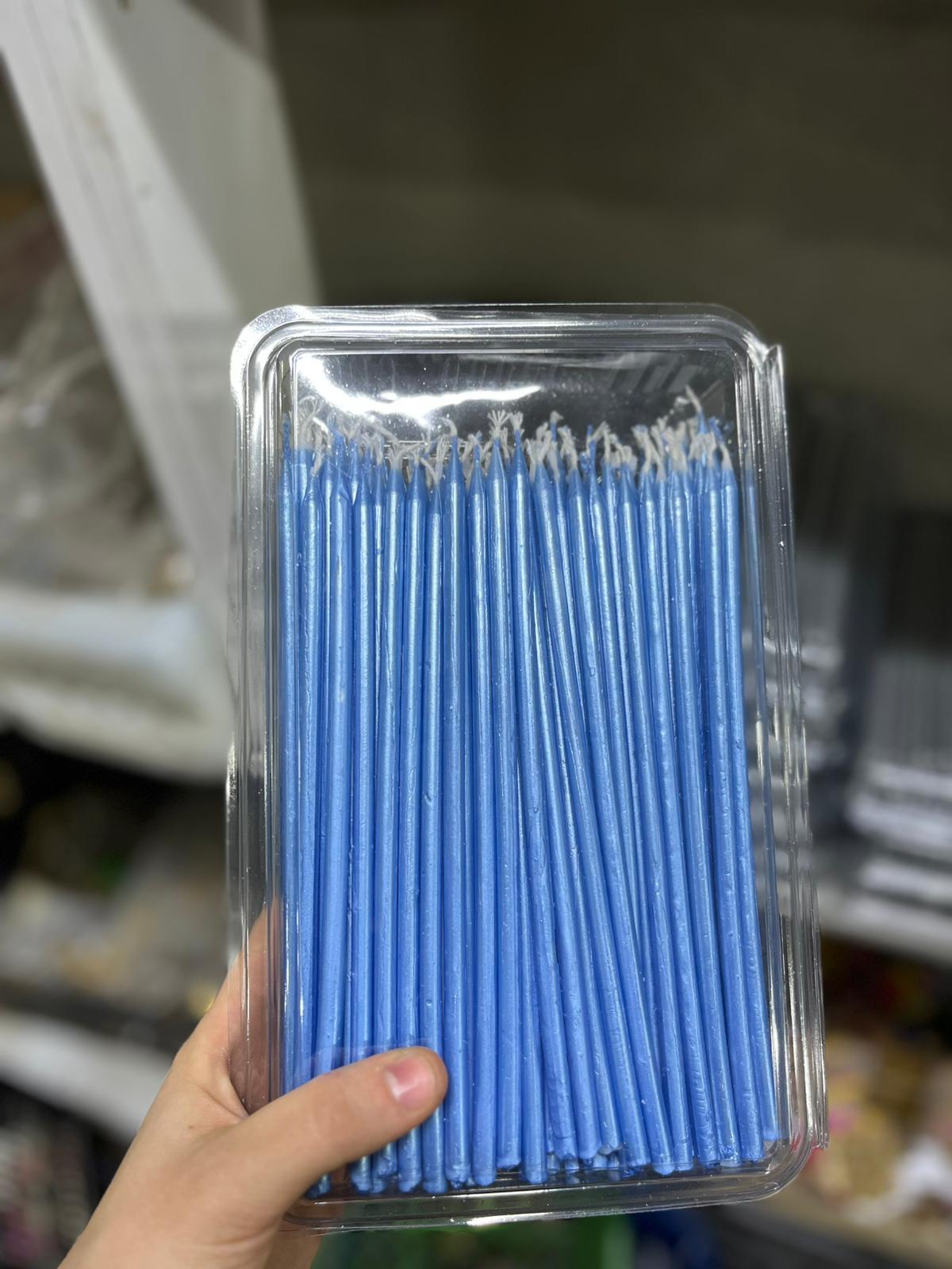 100 Adet Metalik Mavi Pasta Mumu Seti - Ekstra Uzun ve Canlı Renk