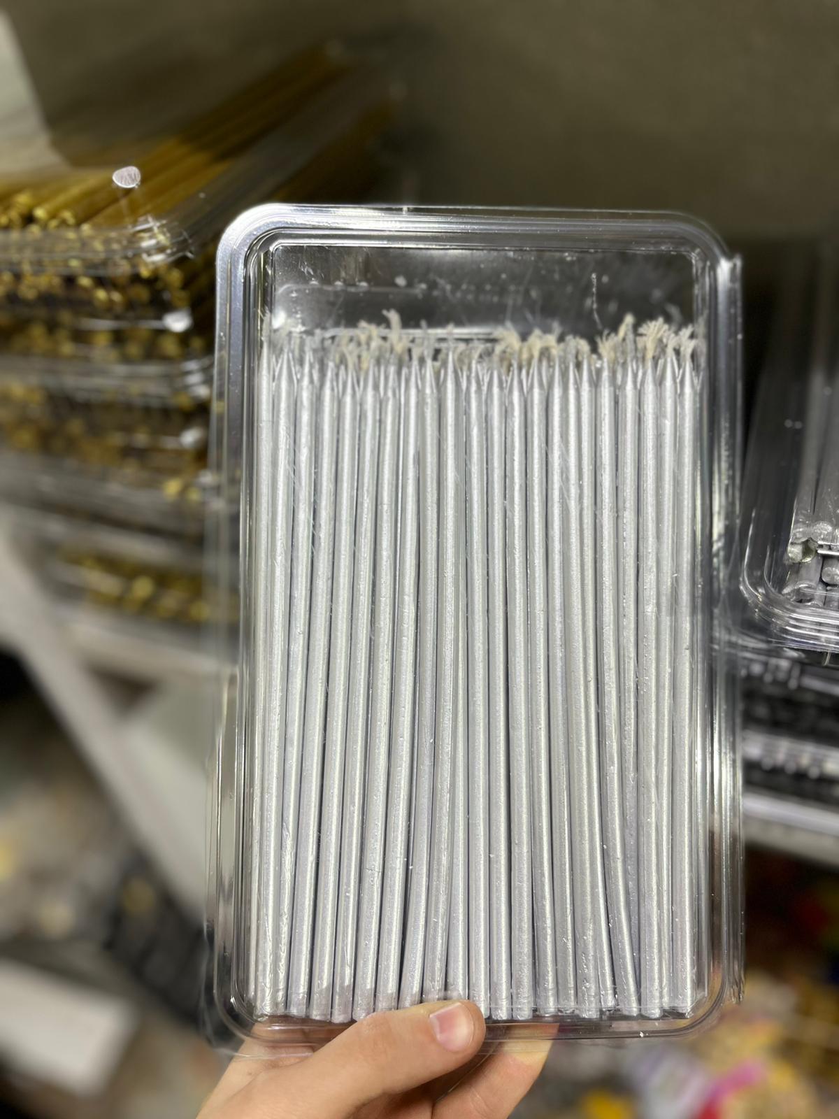 100 Adet Gümüş Renkli Metalik Pasta Mumu Seti - Ekstra Uzun ve Parlak