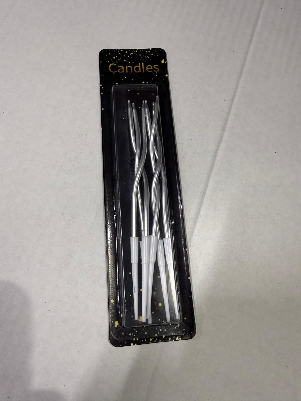 (10 paket)Gümüş Renkli Spiral Pasta Mumu - 6'lı Burgulu Doğum Günü ve Kutlama Mumu Seti