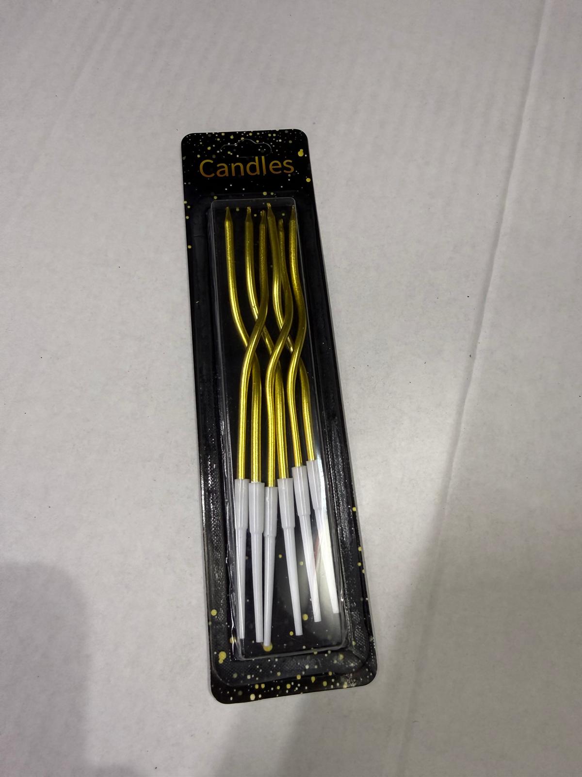(10'lu Paket) Gold Spiral Pasta Mumu - 6'lı Burgulu Gold Doğum Günü ve Kutlama Mumu Seti