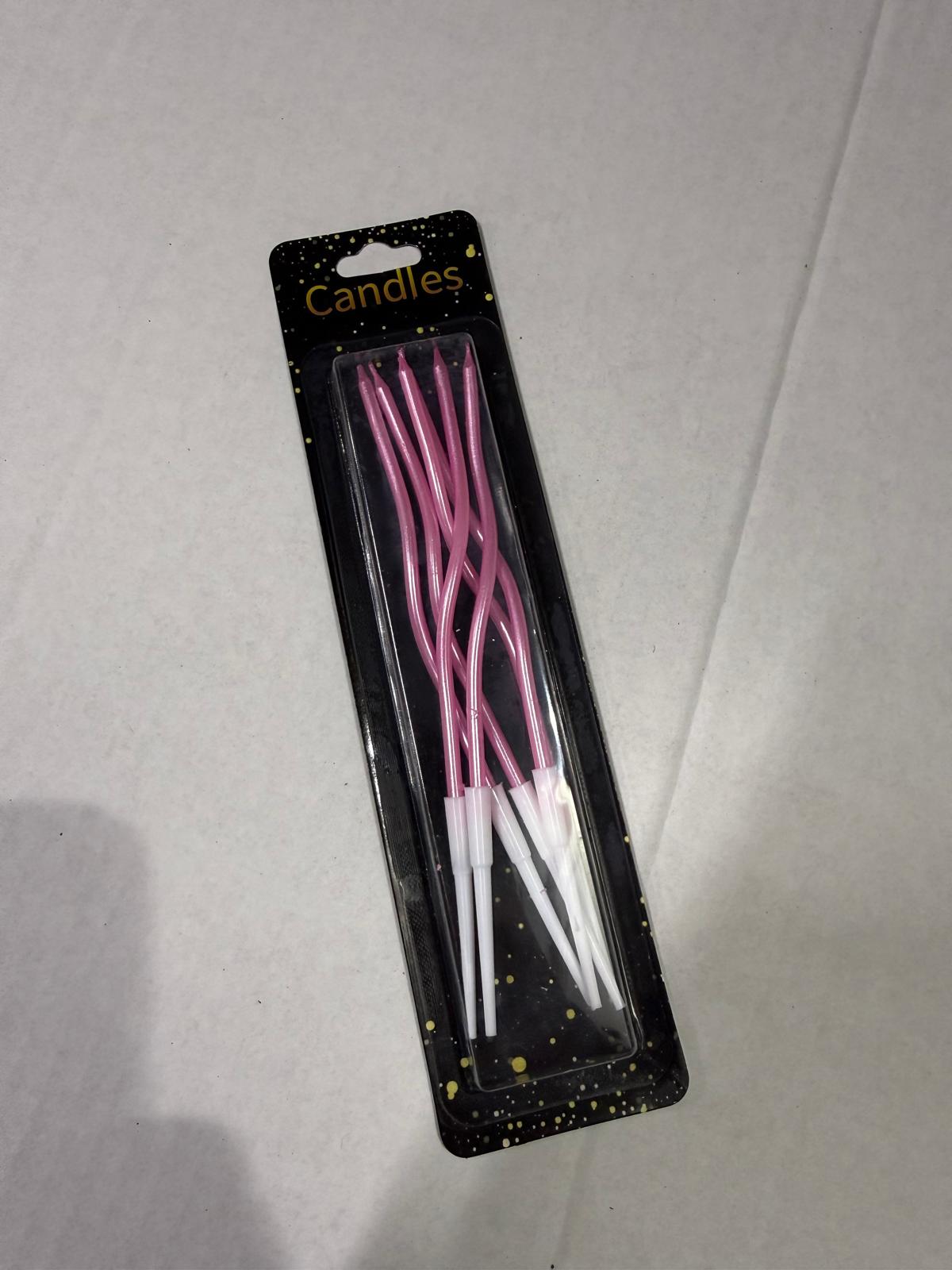 (10 paket) Pembe Spiral Pasta Mumu - 6'lı Burgulu Metalik Pembe Doğum Günü ve Kutlama Mumu Seti